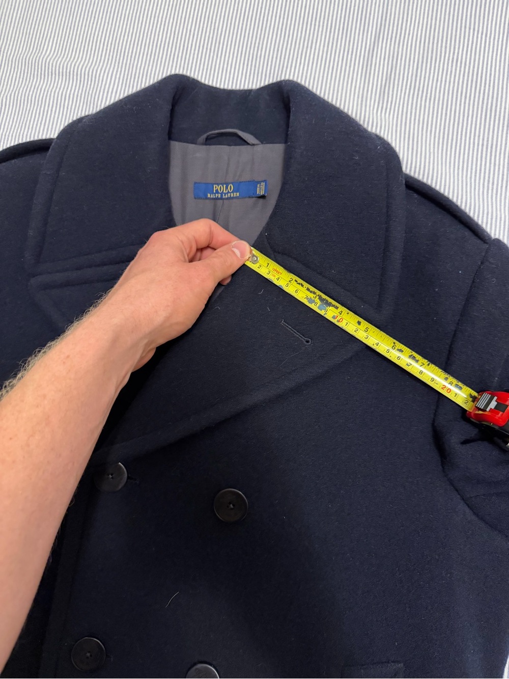 Polo Ralph Lauren Polo Wool-Blend Melton Peacoat Jacket Men’s 42L Navy Blue - Picture 16 of 16